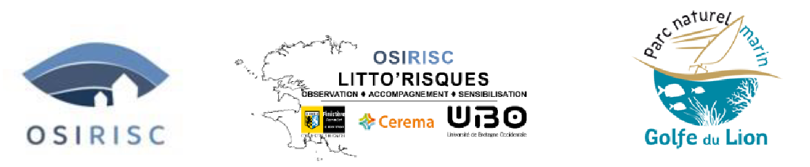 Logos des nouveaux membres du RNOTC : OSIRISC, OSIRISC LITTO'RISQUES (observation, accompagnement, sensibilisation) et parc naturel marin du Golfe du Lion